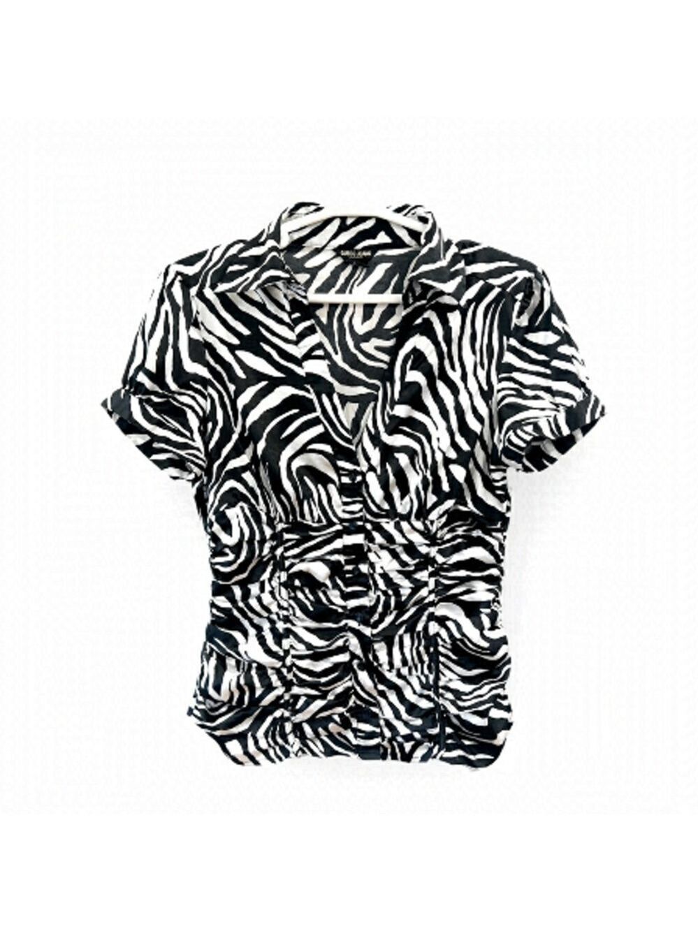 GUESS Black & White Animal Print Button-Up Top size- small